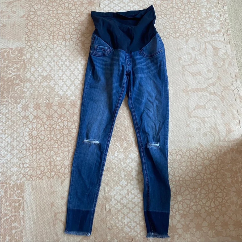 Indigo Blue Raw Hem Skinny Maternity Jeans Small